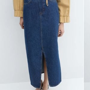 MANGO Slit Denim Skirt Women XXL Dark Blue Non Stretchy Denim
